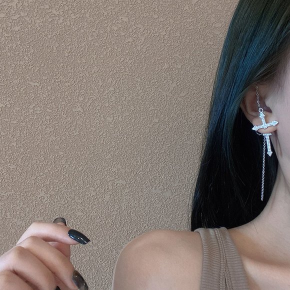 💙Rhinestones Cross Earrings Single Ear Climber - Picture 6 of 11